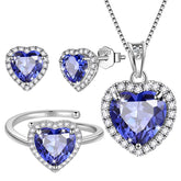Heart Jewelry Sets For Women Necklace Earrings Ring Birthstone Jewelry Set Sterling Silver Valentine Christmas Gift Atsx0001